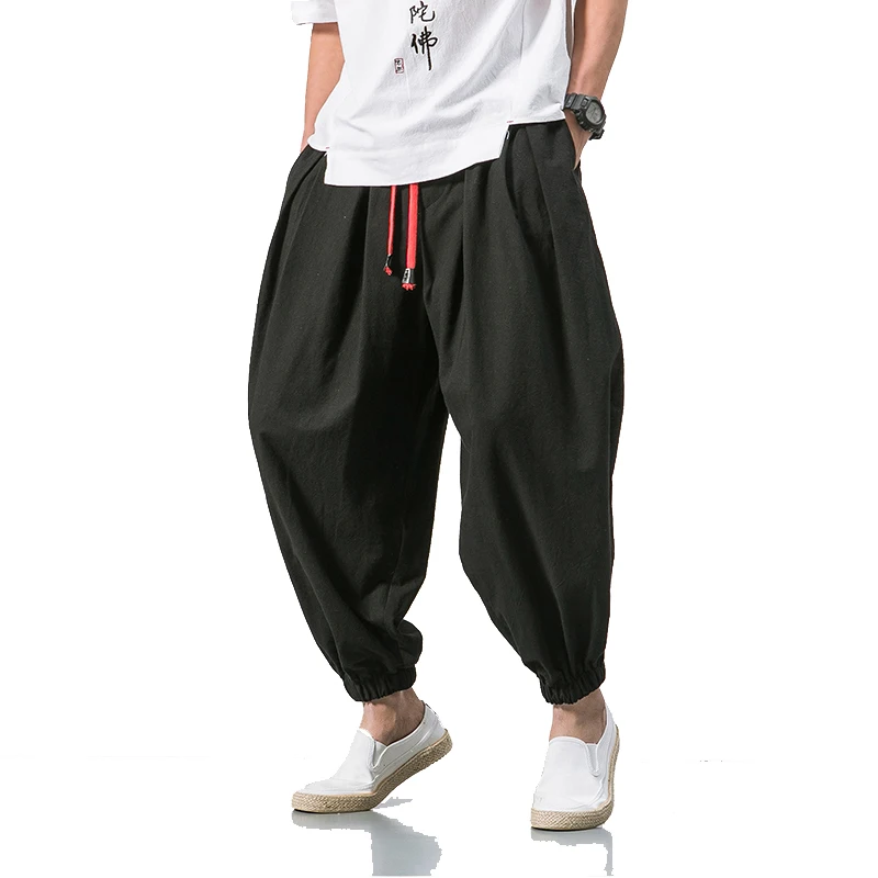 2022 Summer Style Harem Pants Men Chinese Style Casual Loose Cotton Linen Sweatpants Jogger Pants Streetwear Trousers ABZ397