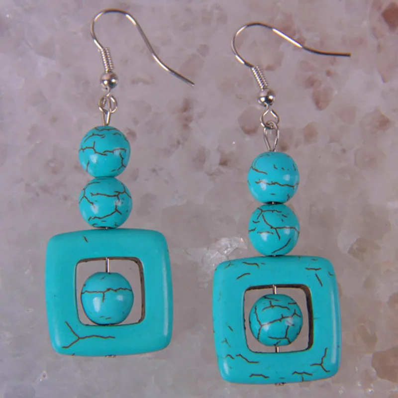 Серьги-подвески с зелеными и красными каменными бусинами Howlite ювелирные изделия