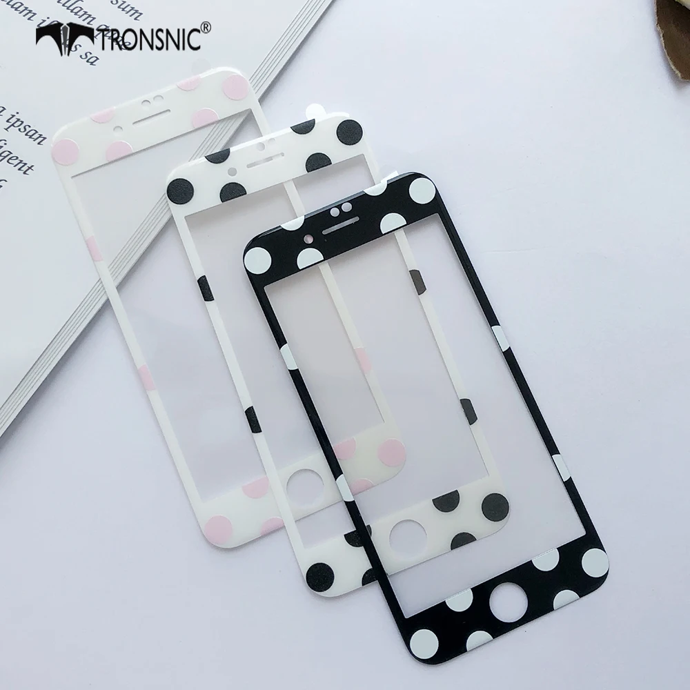 Защитное стекло Tronsnic для iPhone X черное закаленное в горошек пленка белого и