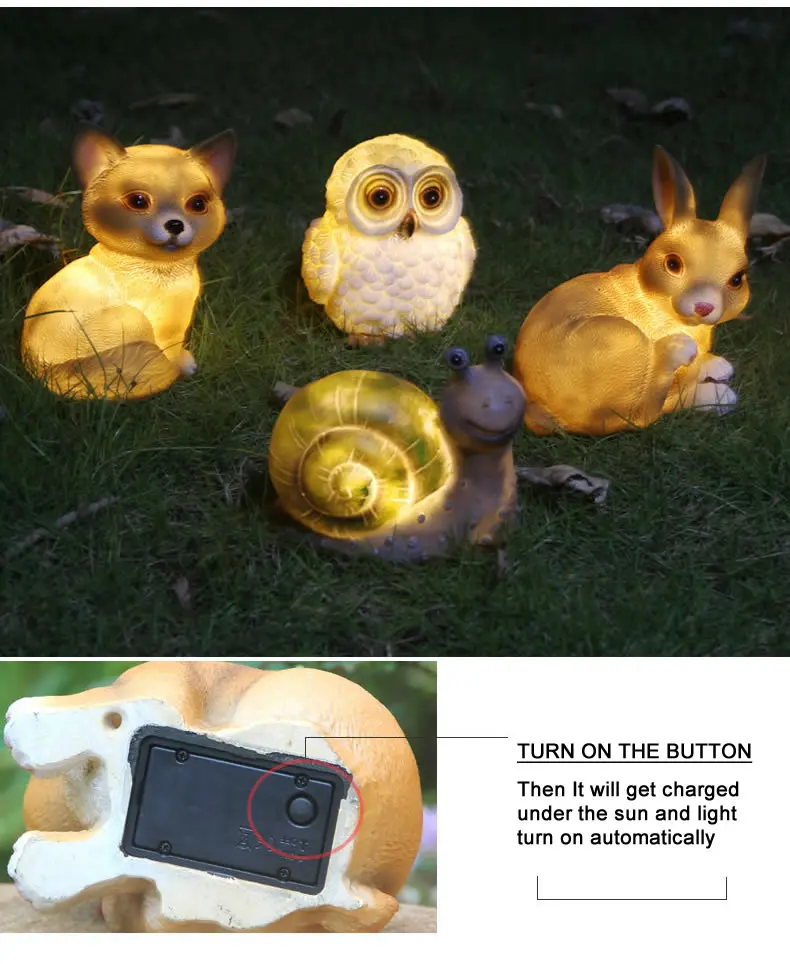 Creative Solar Auto Night Light Owl Snail Rabbit Resin Statue Indoor Outdoor Home Office Garden Party Decoration Ornament Gift