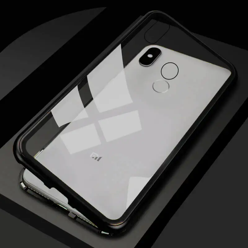 Магнитный флип-чехол для Xiaomi Pocophone f1, чехол, закаленное стекло Poco pocofone f1 1f, задняя крышка, металлическая рамка, защитный чехол - Цвет: Clear with Gray