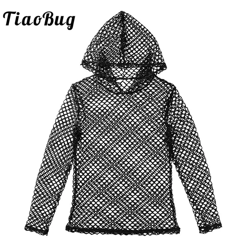 TiaoBug мужская летняя Черная Толстовка с длинным рукавом сетчатая прозрачная
