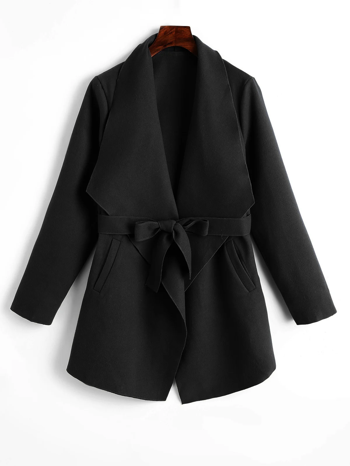 Зимняя Весенняя женская мода Belted Plain пальто с карманами однотонный отложной