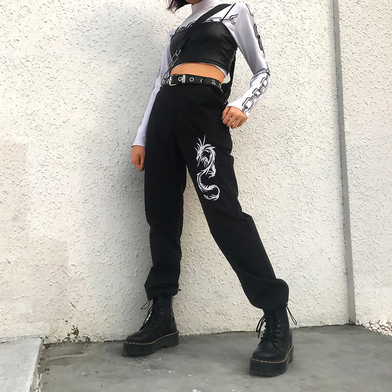 Женские шаровары с высокой талией черные свободные брюки большого размера