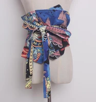 womens runway fashion print wide bow cummerbunds female vintage dress corsets waistband belts decoration wide belt r912