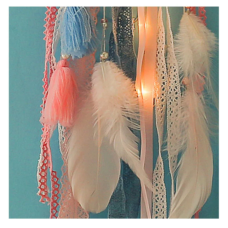 Ловец снов с облаком и помпоном и строку света Home Decor большой кружева Dream Catcher Kinderkamer Decoratie Детская комната украшения