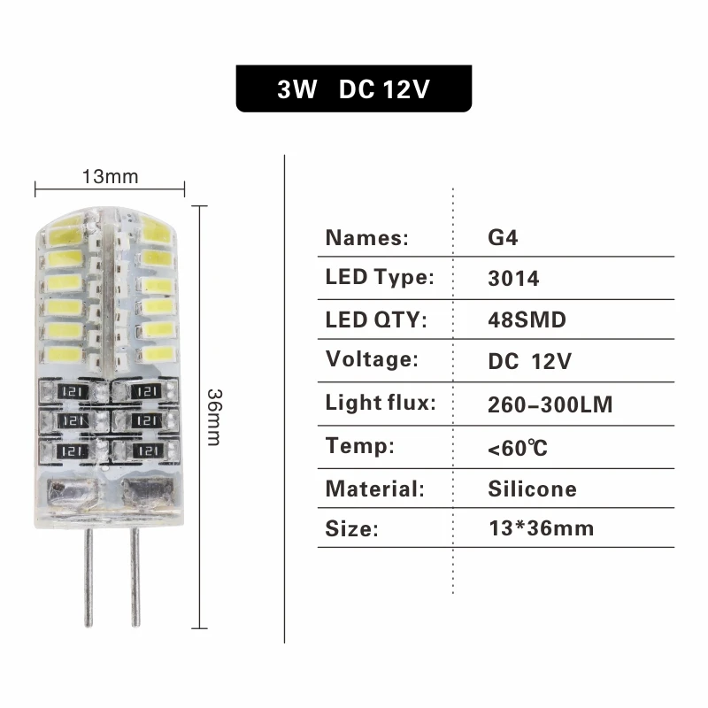 3W DC12V G4 светодиодный 1 Вт 2 Вт 3 Вт 4 Вт 5 Вт AC DC 12 В 220 В Заменяет 10 Вт 20 Вт 30 Вт 40 Вт галогенный светильник 360 Угол луча Рождественский светодиодный светильник - Испускаемый цвет: 3W DC12V