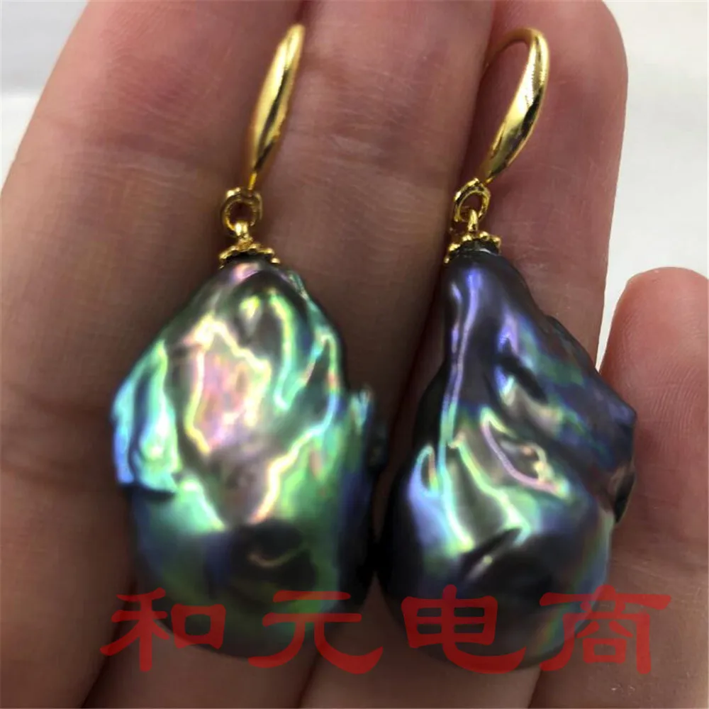 15-25 мм огромный фиолетовый серьги с барочным жемчугом золото Южное море подвеска