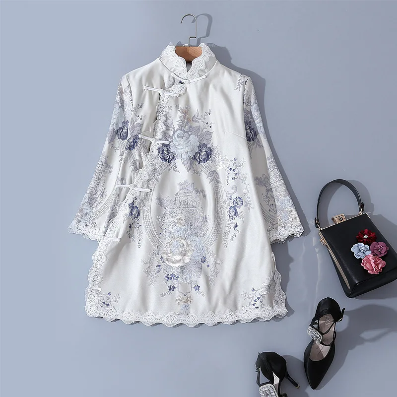 Улучшенный Cheongsam Новый китайский стиль ретро свободная кружевная вышивка