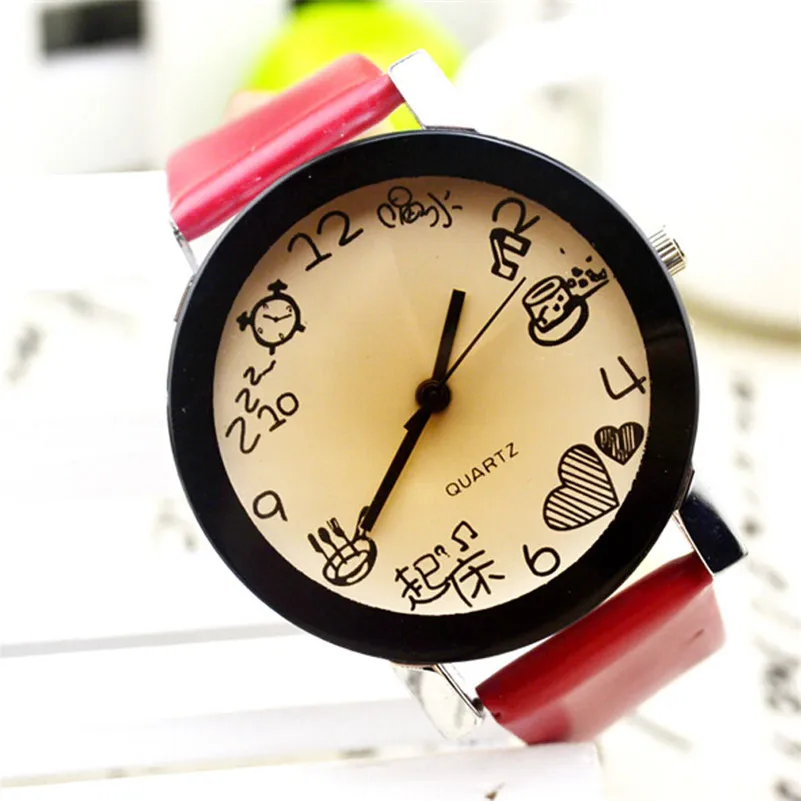 Для женщин часы для девочек Fuax Кожа ремень круглый циферблат кварцевые наручные