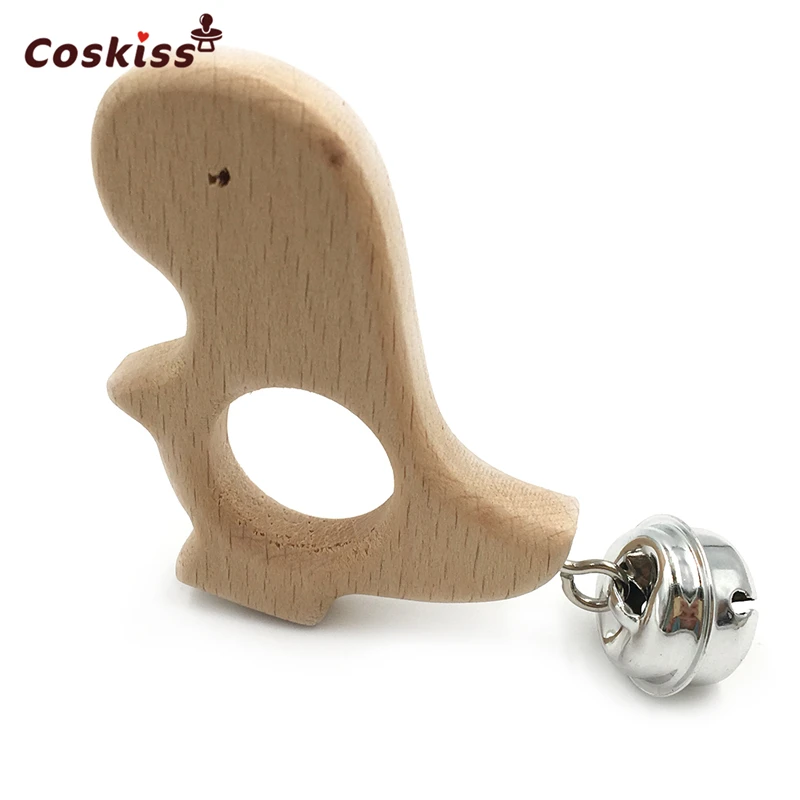 

Baby Teether Bells Beech Wooden Dinosaur Natural Handmade Wooden Teether DIY Eco-Friendly Safe Newborns Enlightenment Toys