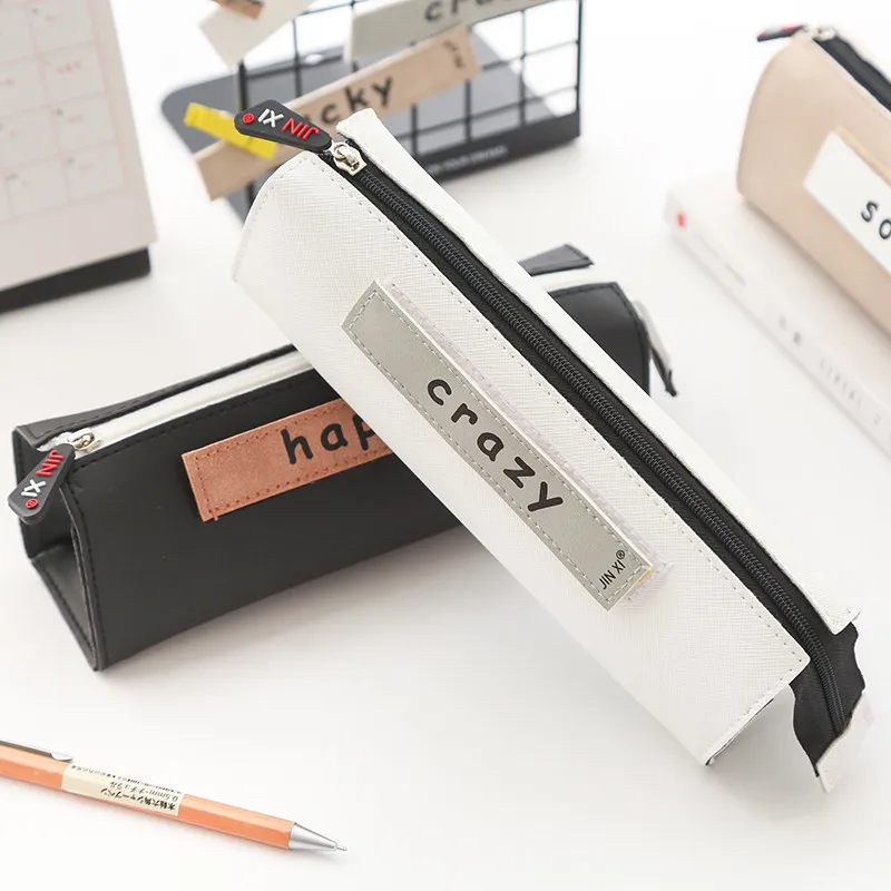 Пенал большой емкости из искусственной кожи для карандашей офисные и школьные