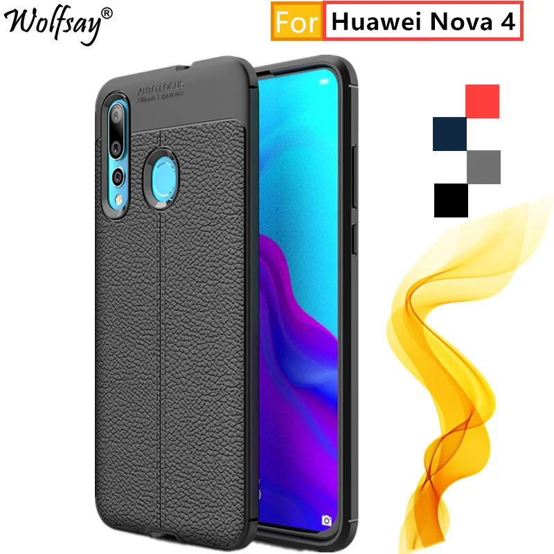 

Для Huawei Nova 4 Чехол Nova 4 прочный корпус в стиле личи бампер силиконовый полный защитный чехол для Huawei Nova 4 Чехол 6,4