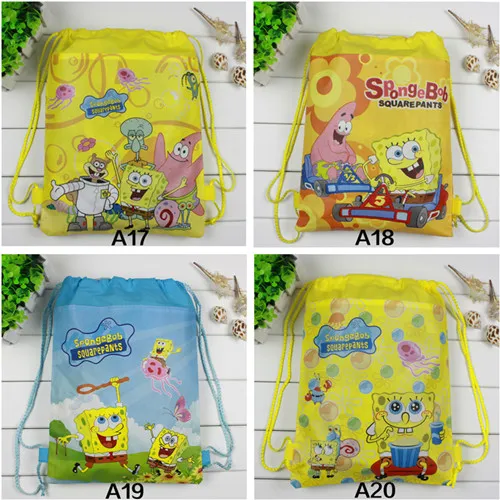 12 шт. Губка Боб Дети Drawstring Рюкзаки Сумки для школы и шопинга нетканые ткани Дети День рождения лучший подарок - Цвет: Mixed