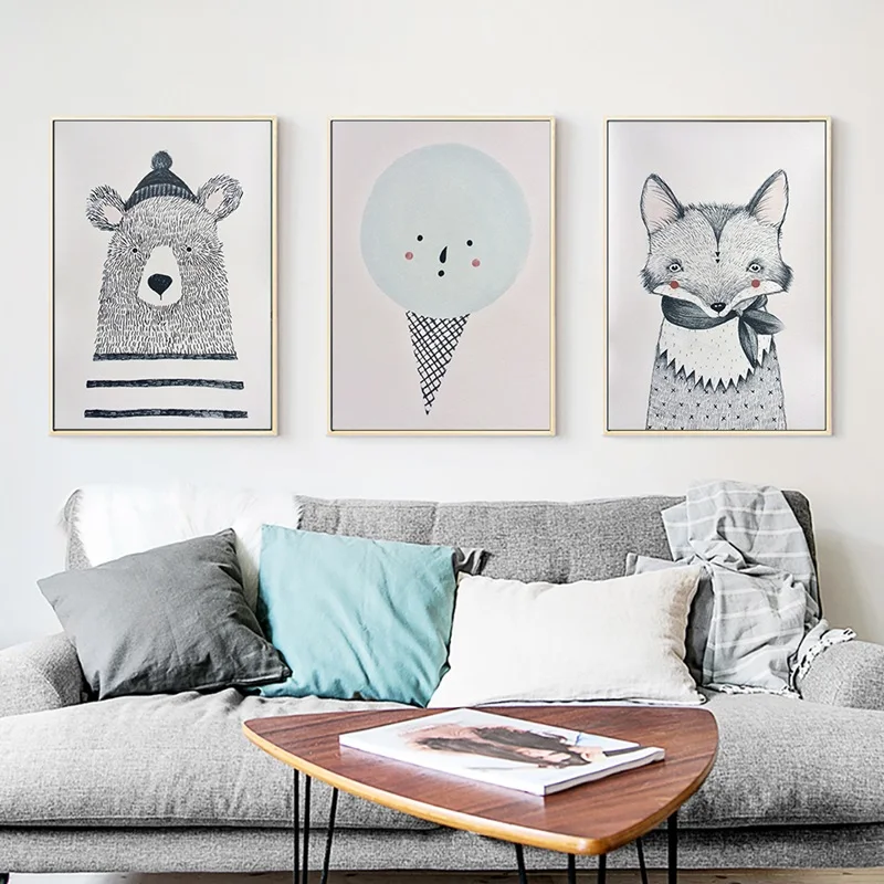 Скандинавский художественный плакат с изображением медведя лисы холст картина