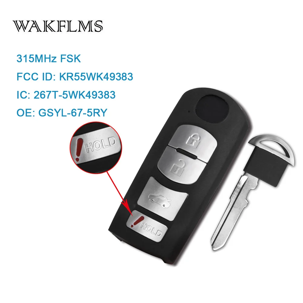 4 кнопки Smart Remote ключа автомобиля 315 мГц для Mazda 6 2009 2013 с PCF7952 HITAG 2 46 чип KR55WK49383 GSYL 67