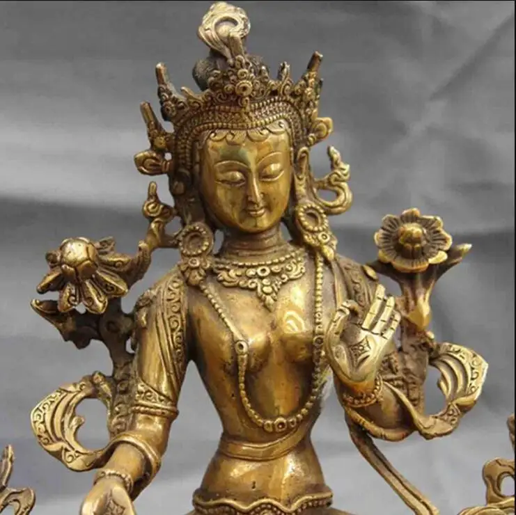 Китайский пагода медный Бронзовый зеленый Tara GuanYin Kwan-yin статуя Бодхисаттвы | Дом и