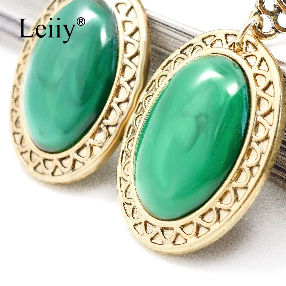 LEIIY зеленый горный хрусталь камень падение серьги для Для женщин Винтаж золото