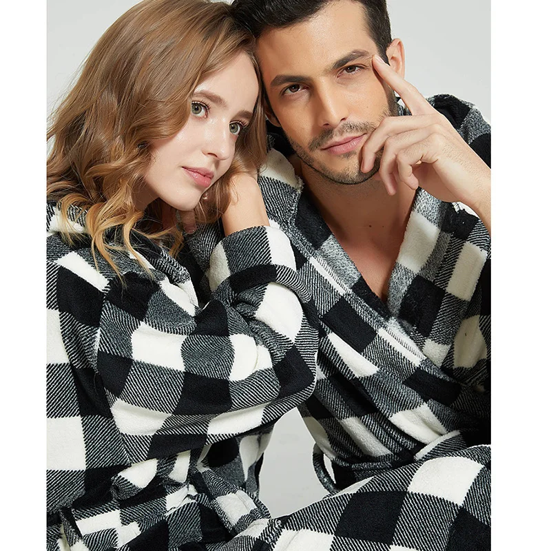 2019 Зима Британский Стиль фланель решетки для мужчин халат толстые теплые пара