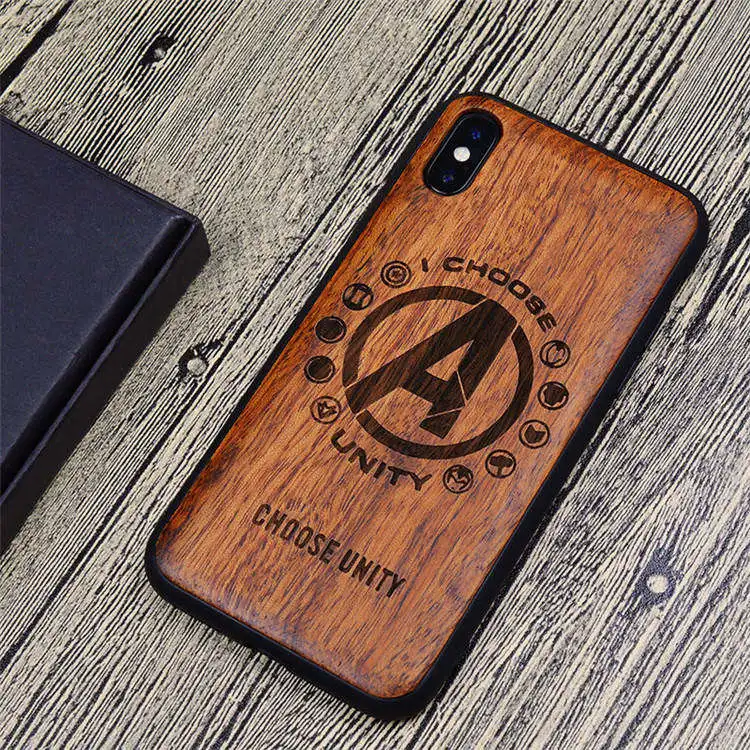 2 Резные Мстители деревянный ящик для iPhone XS Max XR противоударный ТПУ бампер чехол для iPhone X 8 7 6 6s plus чехол деревянный корпус 7plus - Цвет: 2