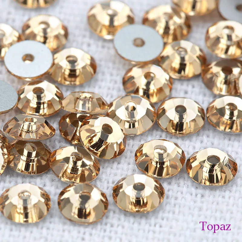 Topaz - champagne QIAO AAAAA SS12-SS30 хрустальный стакан Круглый Швейные Стразы пришивные плоские с оборота Стразы 1 отверстие для свадебного платья аксессуары DIY - Цвет: Topaz - champagne