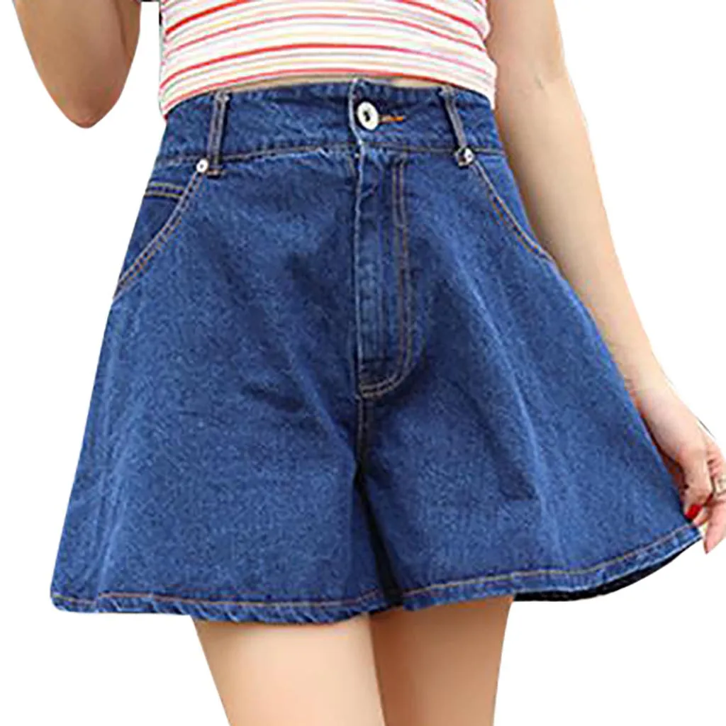 

Garemay Women's Denim Shorts Classic Vintage High Waist Blue Wide Leg Female Caual Ladies Shorts Jeans For Women