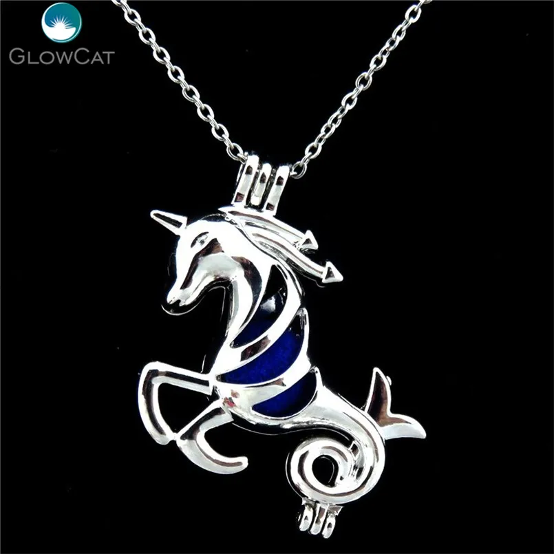K178 серебро бег медальон с лошадью Цепочки и ожерелья в виде единорога из бисера