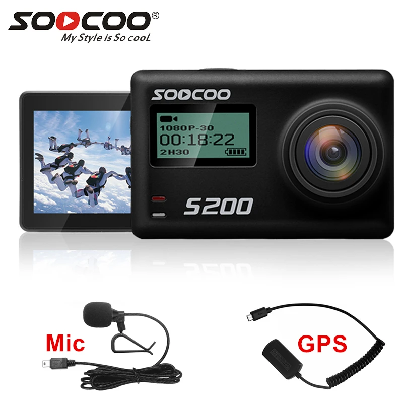 Спортивная Экшн камера SOOCOO S200 4k водонепроницаемый чехол внешний микрофон GPS Wi Fi