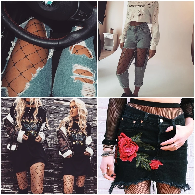 Женские ажурные колготки черные облегающие в сеточку для клубных вечеринок TT016