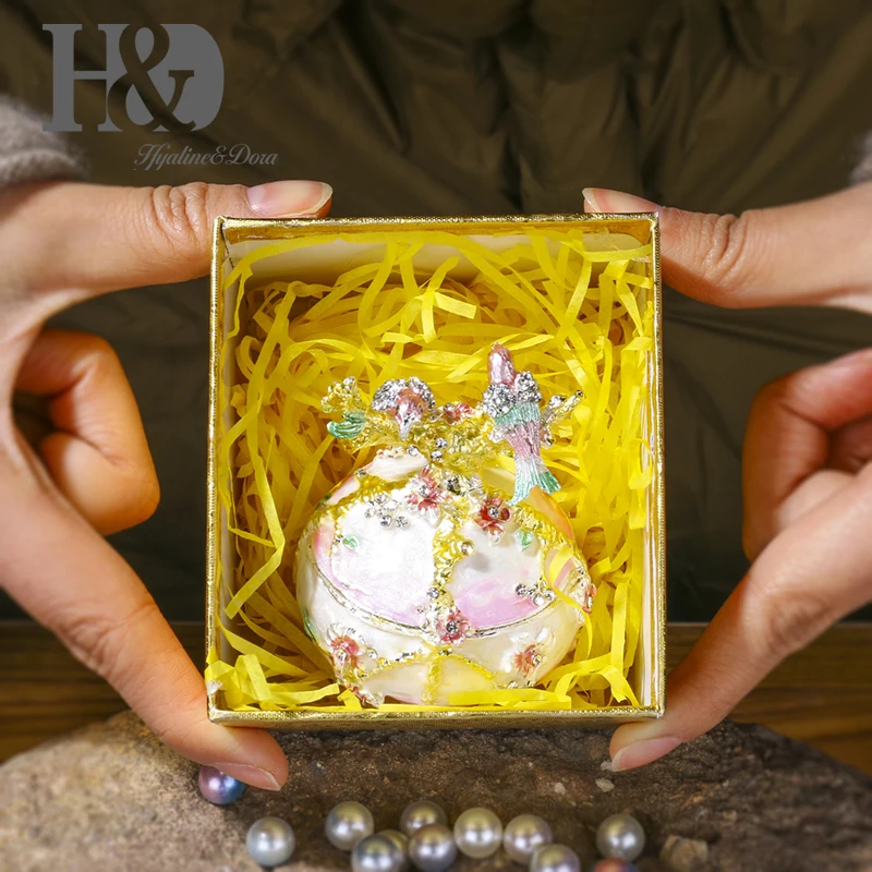 H& D ручная роспись Винтаж Любовь Птица Стиль Bejeweled эмалированные безделушки коробки Свадебные украшения кольцо держатель Органайзер подарок