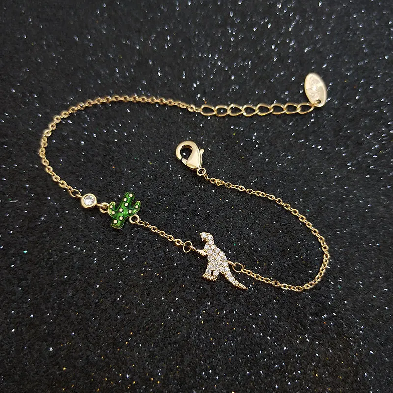 Новые корейские модные простые тонкие браслеты с милыми мультяшными динозаврами