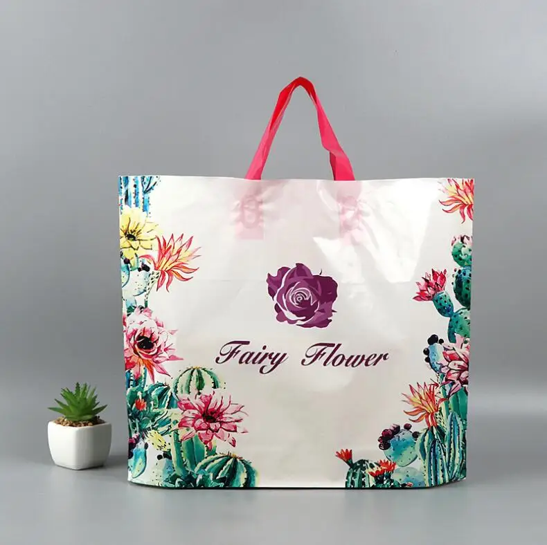 

12Pcs Plastic Gift Bags With Handle Jewelry Shopping Bag With Flower Pattern Birthday Plastic Packaging Wedding Party Favors