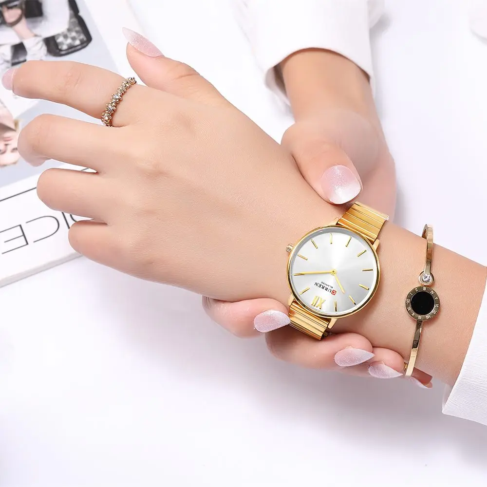 Женские наручные часы CURREN модные серебристые аналоговые кварцевые из