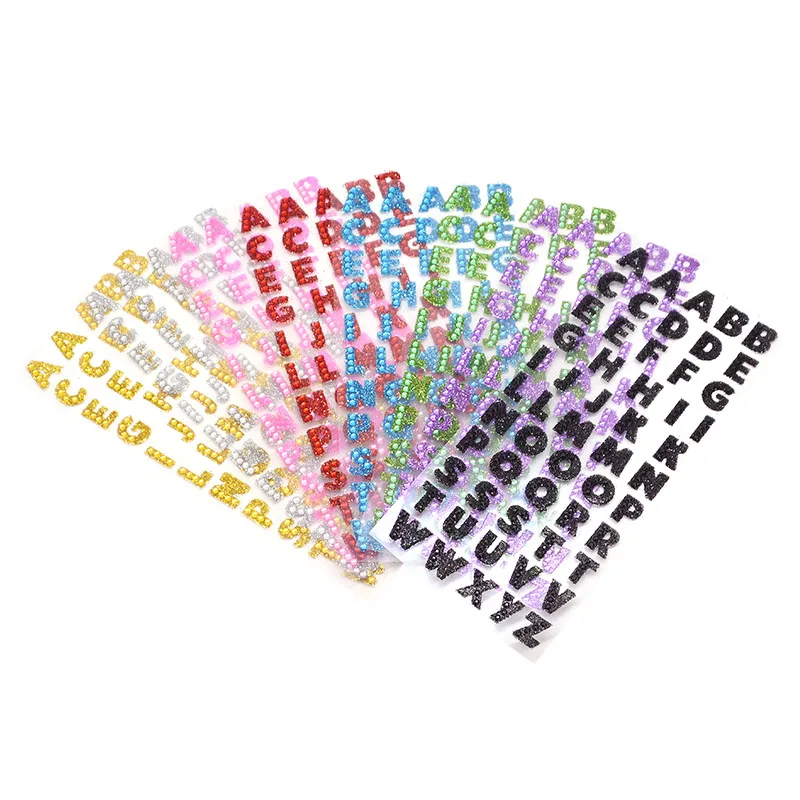 

1Sheet Rhinestone English Letter Stickers Sparkle Alphabet for Clothing Accessories Glitter Shirt Bags Art Design DIY PC Decal