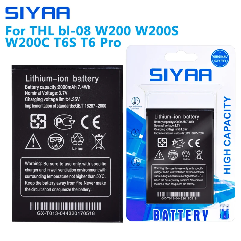 SIYAA оригинальный W200 W100 BL 06 08 Батарея для THL bl W200S W200C T6S T6 Pro T6C 2015 A литий ионные