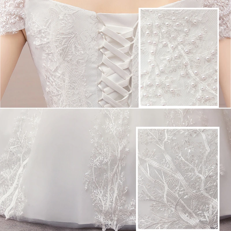 Нежная кружевная вышивка, аппликация свадебное платье с жемчугом Vestidos De Novia Милое Свадебное платье размера плюс Robe De Mariage 30
