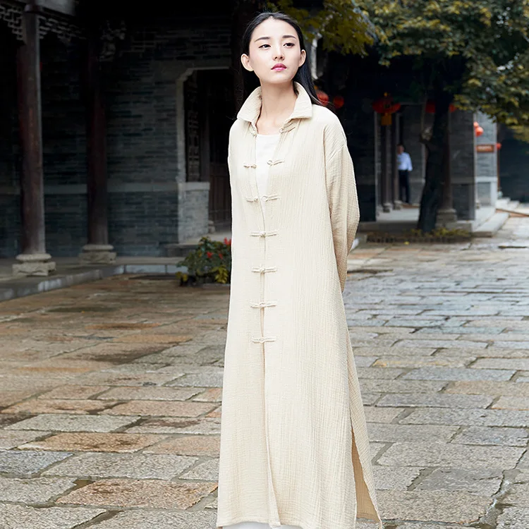 Новинка 2017 Осенний Тренч из хлопка и льна Женская Длинная ветровка в китайском