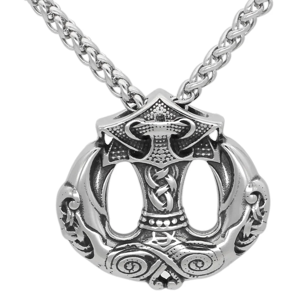Nordic viking odin raven thor hammer Mjolnir stainles steel pendant necklace | Украшения и аксессуары