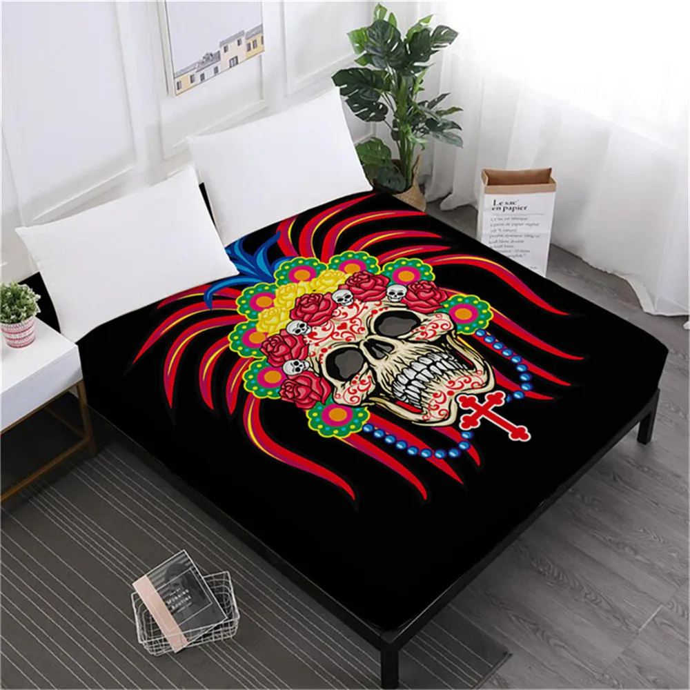 Boho Tribal Sugar Skull простыни с цветочным принтом простыни для Хэллоуина с принтом скелета постельное белье Мягкий чехол на матрас D30