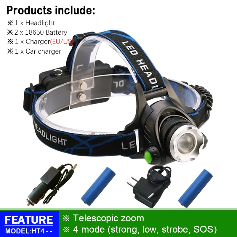 headlamp C Налобный фонарь для рыбалки, охоты, желтый светильник, белый светильник, xml t6 l2, Головной фонарь, светодиодный налобный светильник, налобный фонарь с зумом, 18650 lampara led de cabeza - Испускаемый цвет: headlamp C
