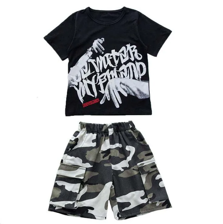 Outfits C1 Детская одежда для выступлений джазовые костюмы для мальчиков и девочек, Одежда для танцев в стиле хип-хоп черная камуфляжная одежда размера плюс для детей 6, 8, 10, 12, 14 лет - Цвет: Outfits C1