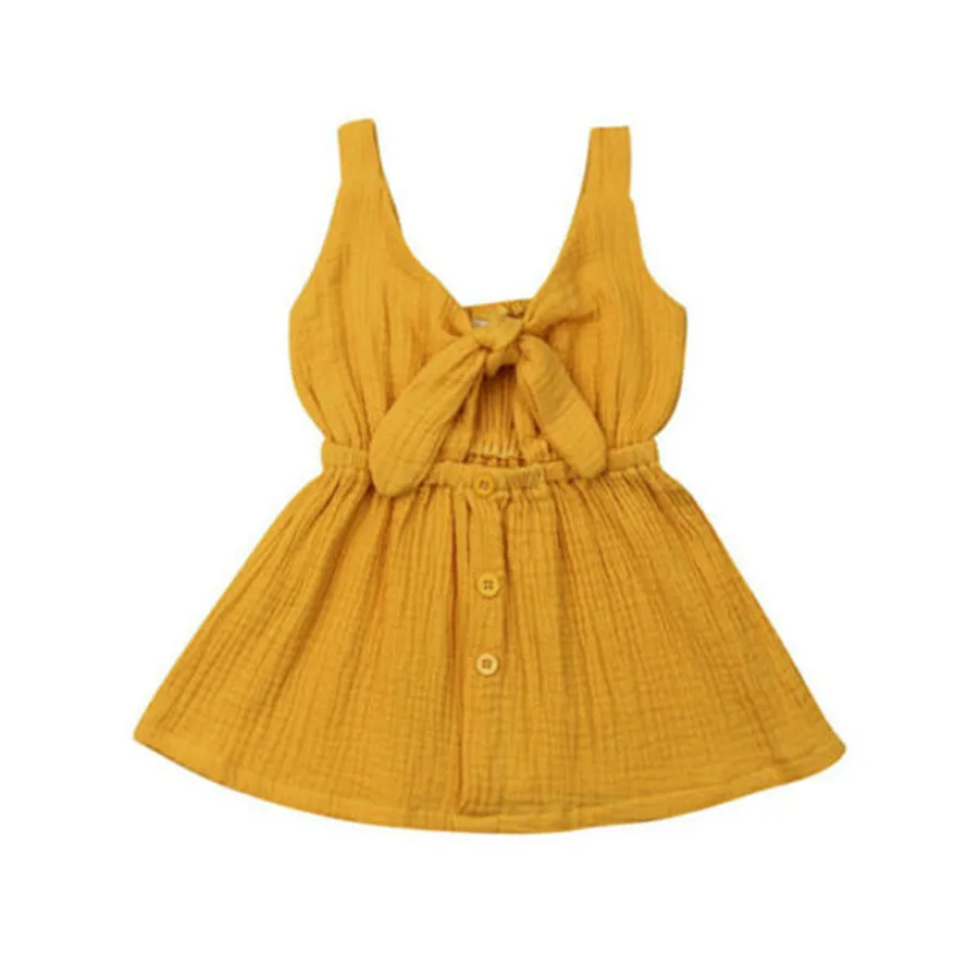 2019 Toddler Baby Girls Clothes Dress Ruffle Solid Linen Elegant Princess Party Sundress Sunsuit Cotton Outfits | Детская одежда и