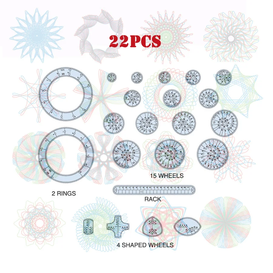 Набор спиральных аксессуаров для рисования 22 шт.|spirograph drawing|design drawingspirograph drawing set |