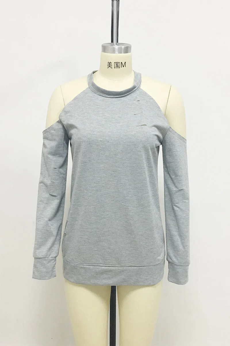 2019 Spring Solid Pullover Women Blouse Long-sleeved Hole Hollow Out Halter Tops Casual Woman Fashion Four Colour |