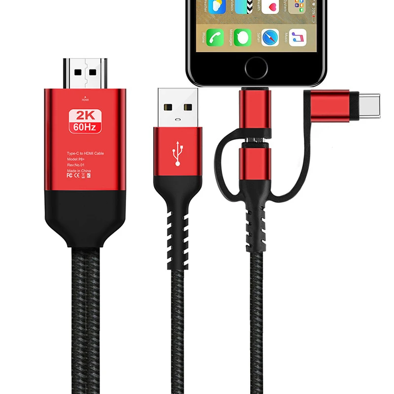2K HDMI беспроводной Wifi зеркальный Кабель-адаптер для iPhone 11 Pro MAX XS XR 6 7 8 samsung S9 iOS Micro usb type C Android Phone to tv - Цвет: 3in1 Red NO WiFi