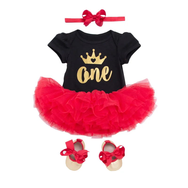 

Baby Girl Clothes 1st Birthday Gold Letter Crown Print Outfits Infant Clothing Set Romper+Tutu Skirt+Headband Newborn Baby Suits