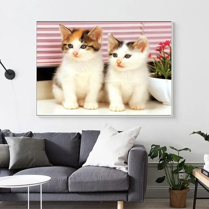 Full diamond painting kitten animal diy round drill embroidery cross stitch home decor cat mosaic picture rhinestones|full painting|diamond
