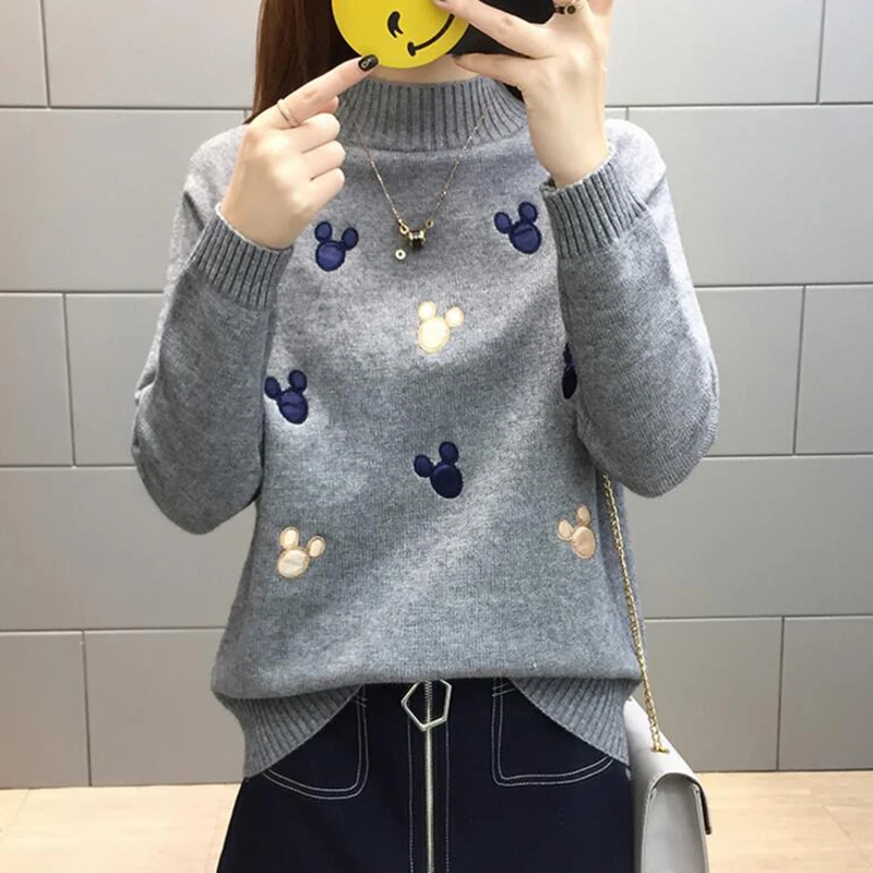 Women Knit Pullover Sweater New Autumn Winter Clothes Warm Half Turtleneck Long-sleeved Knitwear Tops Jumper Female AA372