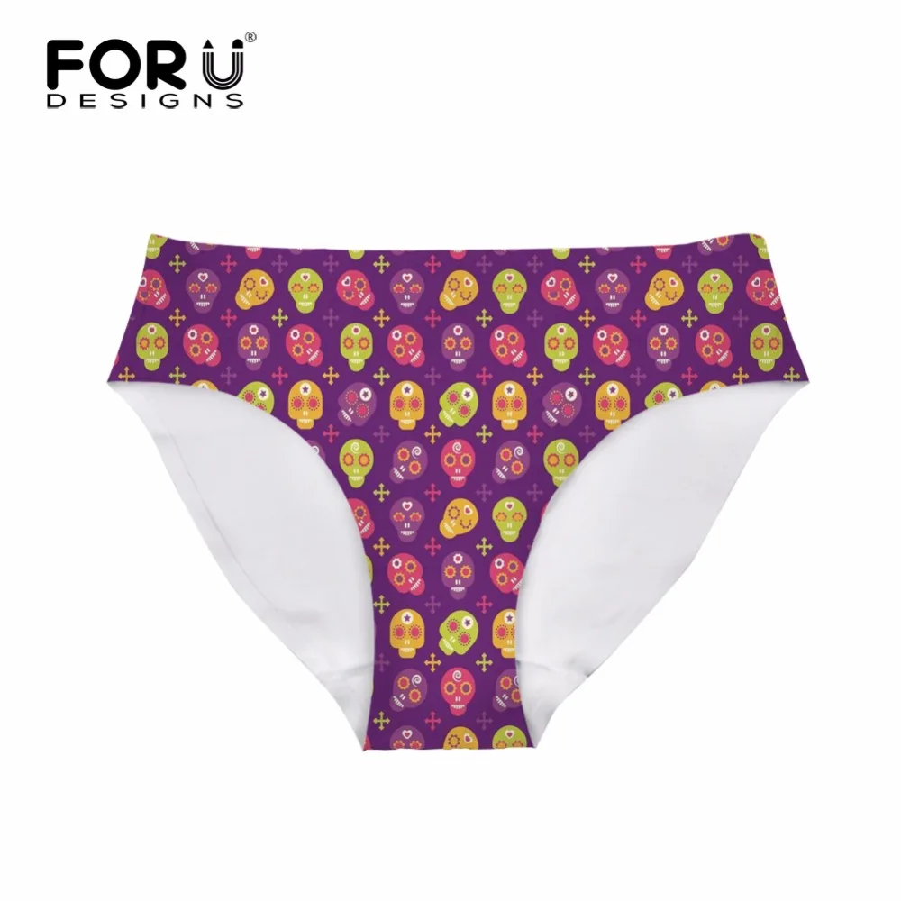 FORUDESIGNS/зеленые женские сексуальные трусы в стиле панк с принтом сахарного черепа