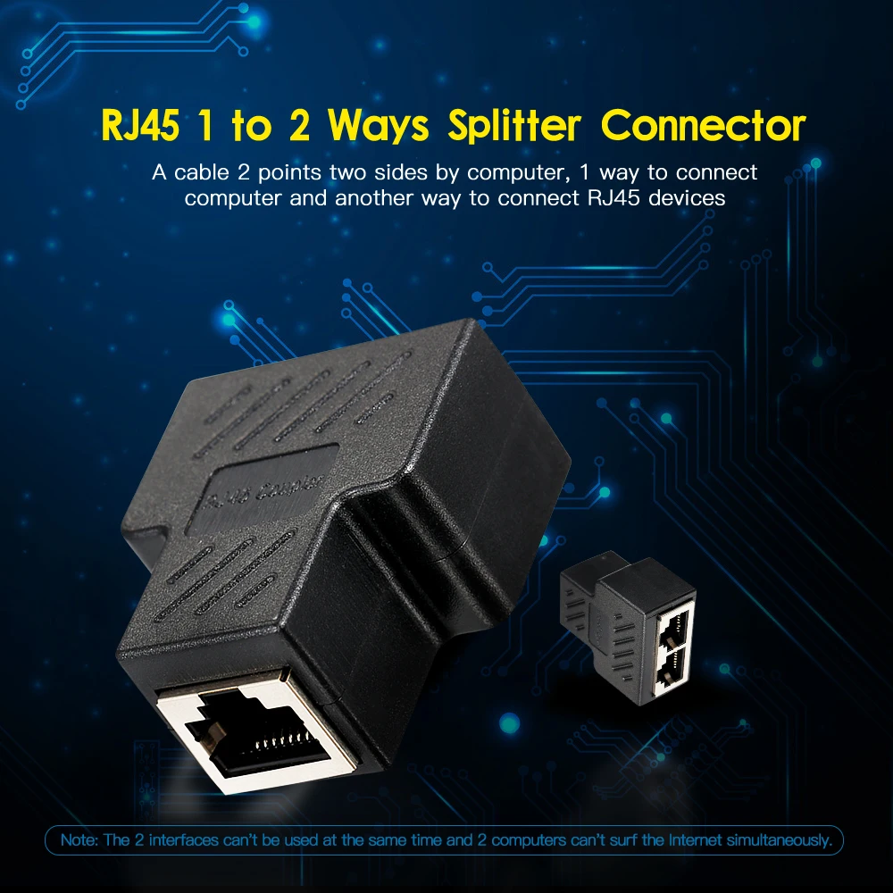 Разветвитель RJ45 переходник с 1 на 2 гнездовых порта кабели LAN Ethernet разветвитель